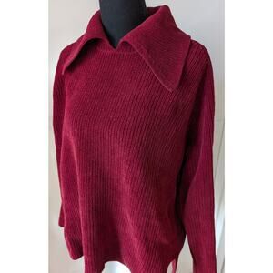 Vintage Oversized Knit Sweater Y2K Wide Collar Cotton Blend Ribbed Knit SMALL